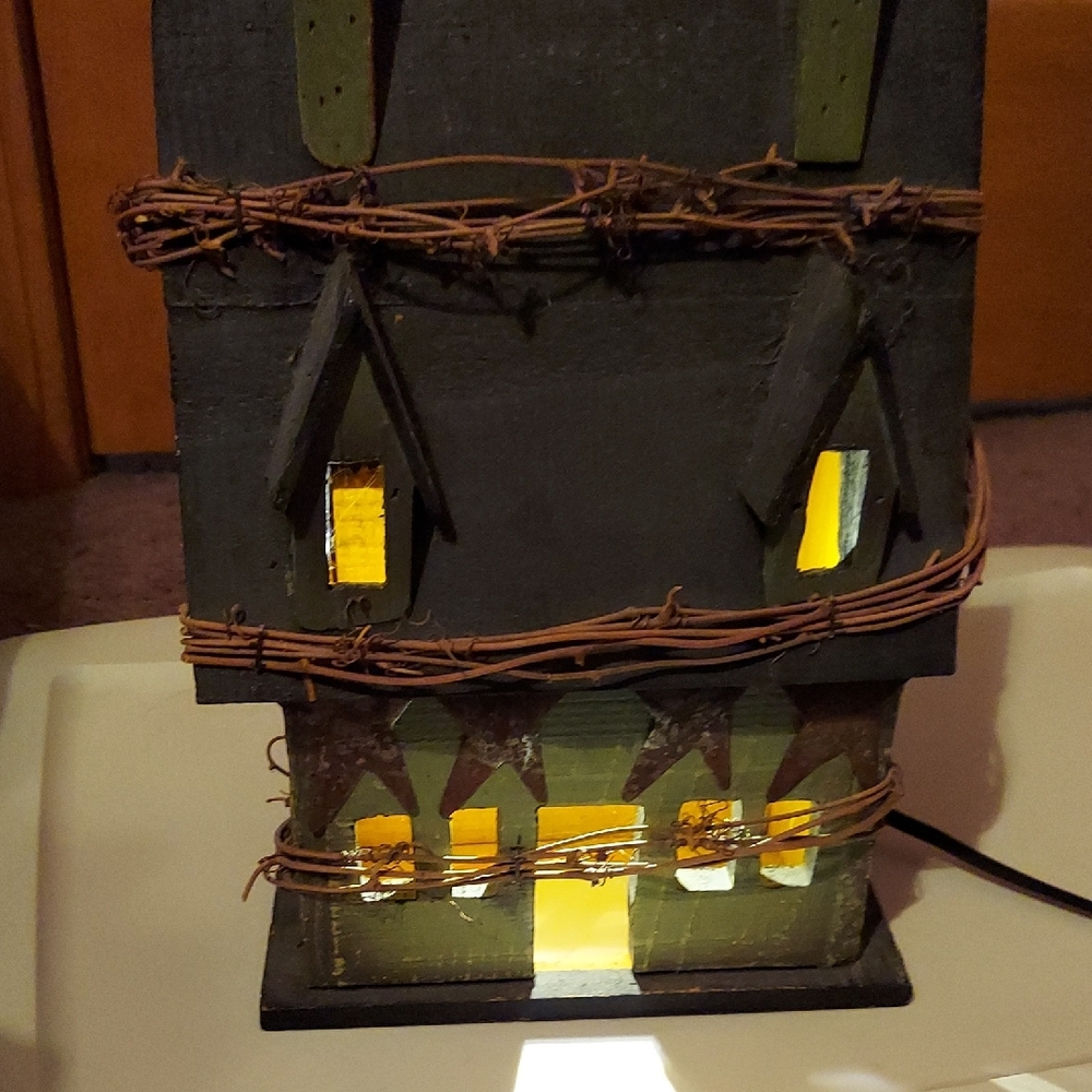 Primitive Wooden Lighted House